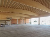 Blick nach innen: Die 25 Meter langen Traversen tragen das Hallendach