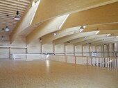 Die Galerie der Simmental Arena: Blick auf die Bogenbinder