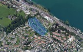 Luftaufnahme mit dem Etat der Mehrfamilienhäuser an der Neudorfstrasse 32-60 in Wädenswil