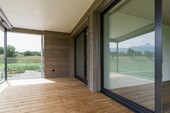 Terrace view in the outdoor area with wooden decks